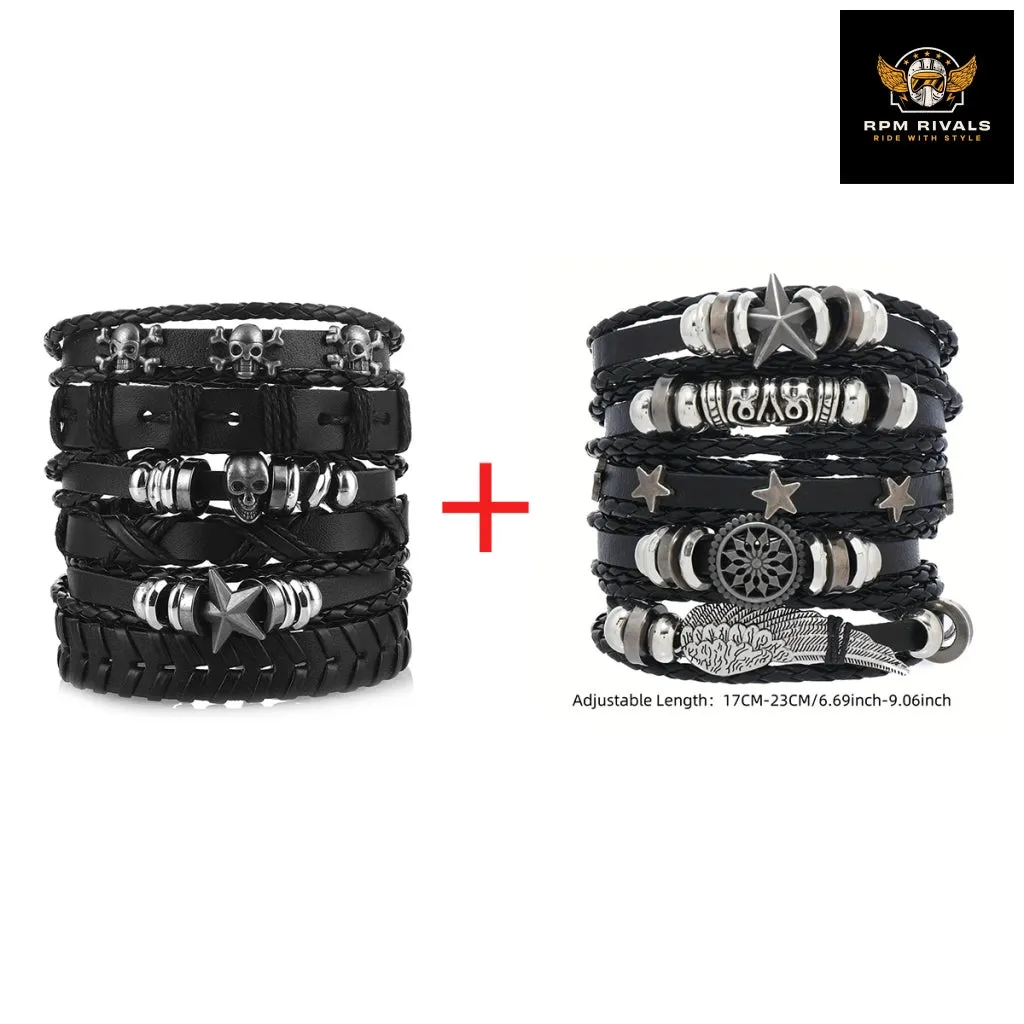 Fashion Bracelet Viking  Bracelet For Men Hand Bracelets Woven Skull Hand Jewelry Adjustable Leather Set Bracelet For Leather