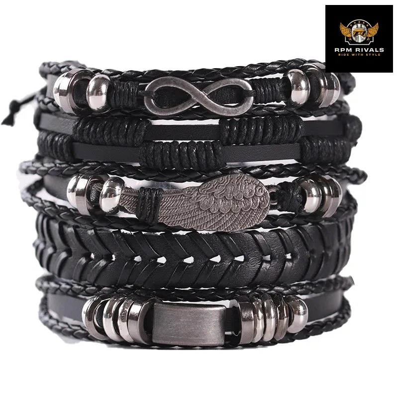 Fashion Bracelet Viking  Bracelet For Men Hand Bracelets Woven Skull Hand Jewelry Adjustable Leather Set Bracelet For Leather