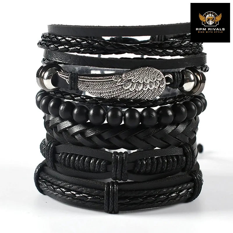 Fashion Bracelet Viking  Bracelet For Men Hand Bracelets Woven Skull Hand Jewelry Adjustable Leather Set Bracelet For Leather