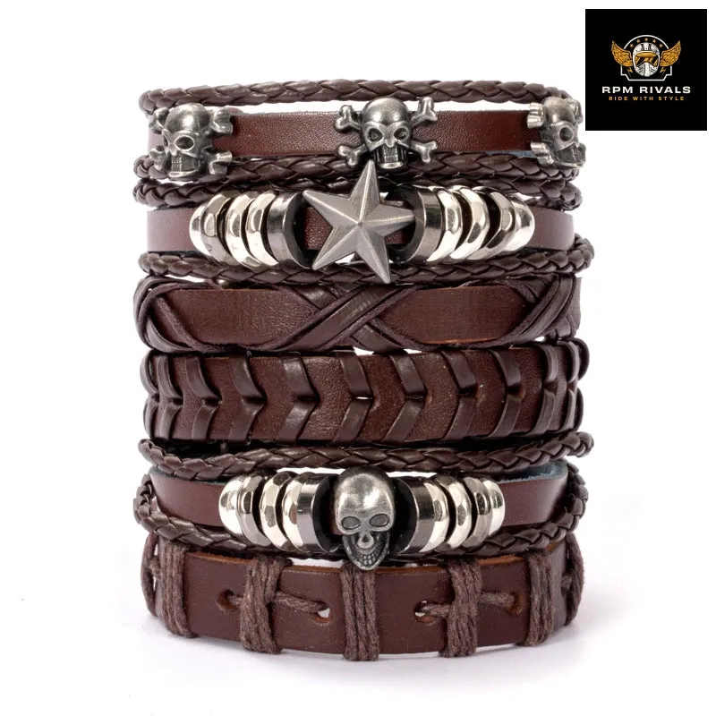 Fashion Bracelet Viking  Bracelet For Men Hand Bracelets Woven Skull Hand Jewelry Adjustable Leather Set Bracelet For Leather