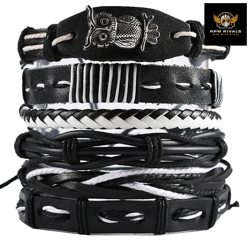 Fashion Bracelet Viking  Bracelet For Men Hand Bracelets Woven Skull Hand Jewelry Adjustable Leather Set Bracelet For Leather