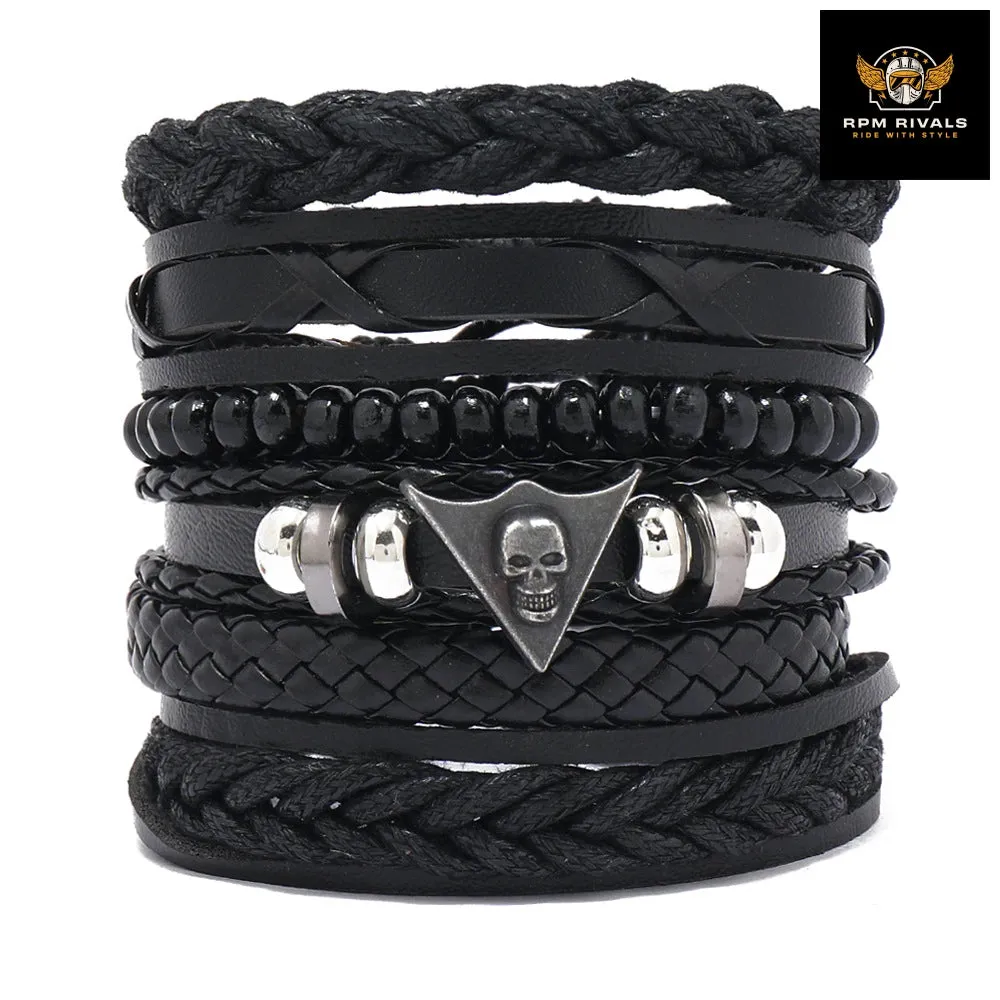 Fashion Bracelet Viking  Bracelet For Men Hand Bracelets Woven Skull Hand Jewelry Adjustable Leather Set Bracelet For Leather