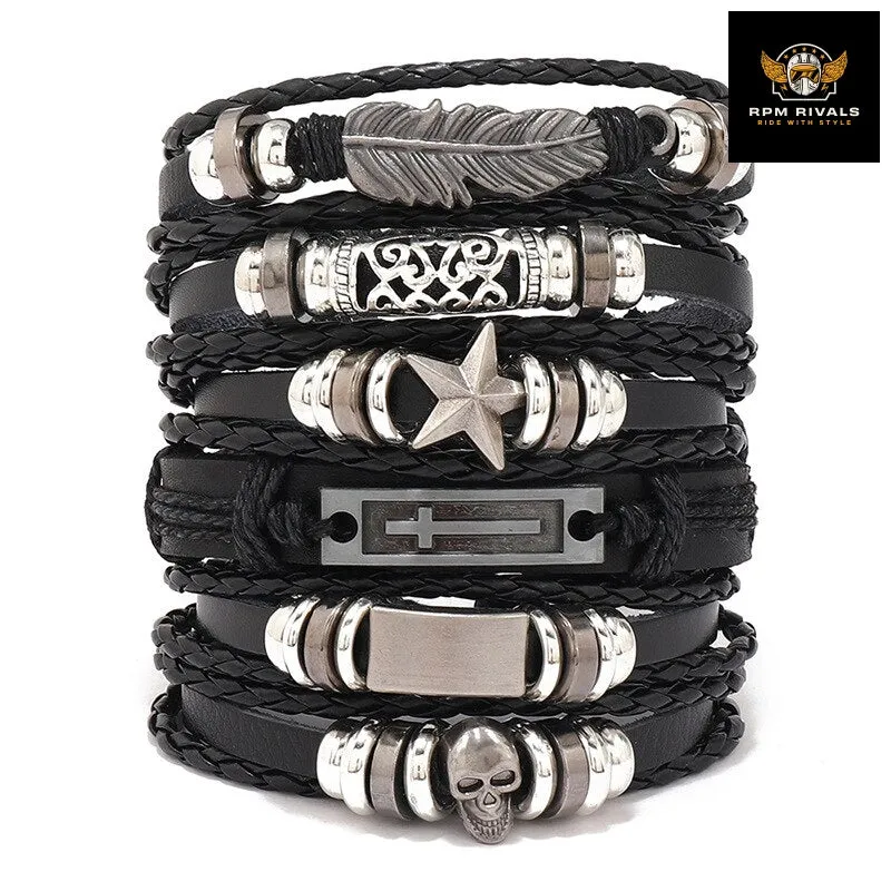 Fashion Bracelet Viking  Bracelet For Men Hand Bracelets Woven Skull Hand Jewelry Adjustable Leather Set Bracelet For Leather