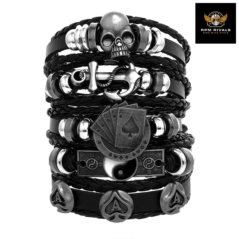 Fashion Bracelet Viking  Bracelet For Men Hand Bracelets Woven Skull Hand Jewelry Adjustable Leather Set Bracelet For Leather