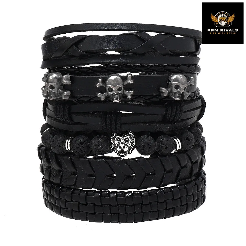 Fashion Bracelet Viking  Bracelet For Men Hand Bracelets Woven Skull Hand Jewelry Adjustable Leather Set Bracelet For Leather