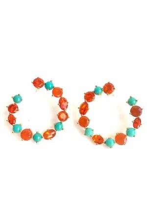 Fire Opal and Turquoise Crescent Earrings