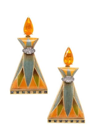 Fire Opal Egypt Marquetry Earrings