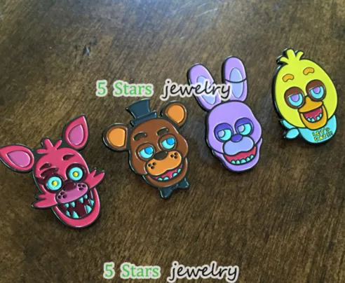 Five Nights At Freddys Face Pin Freddy, Bonnie, Chica and Foxy Black Nickel