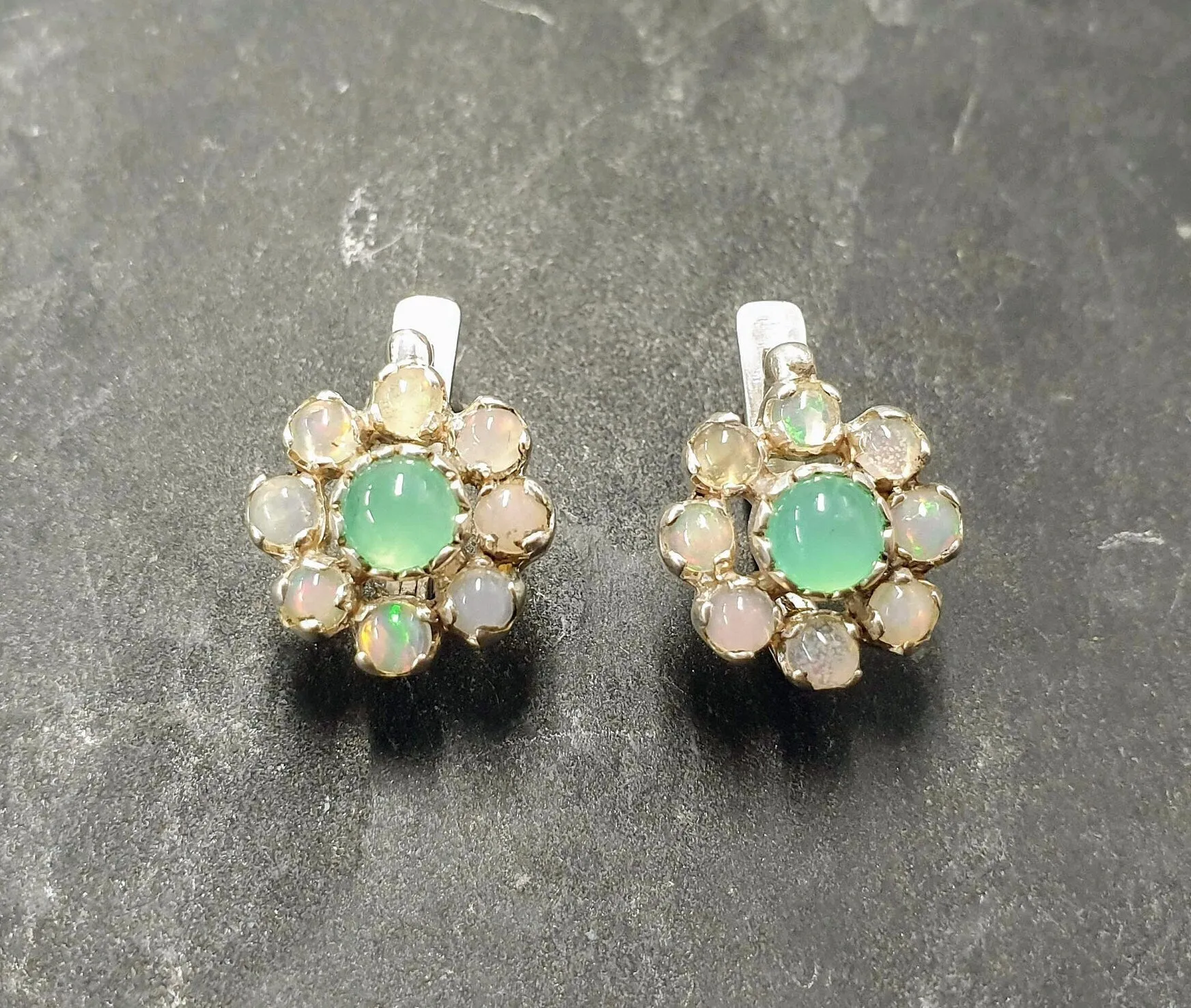 Flower Chrysoprase Earrings - Vintage Opal Earrings - Large Flower Studs