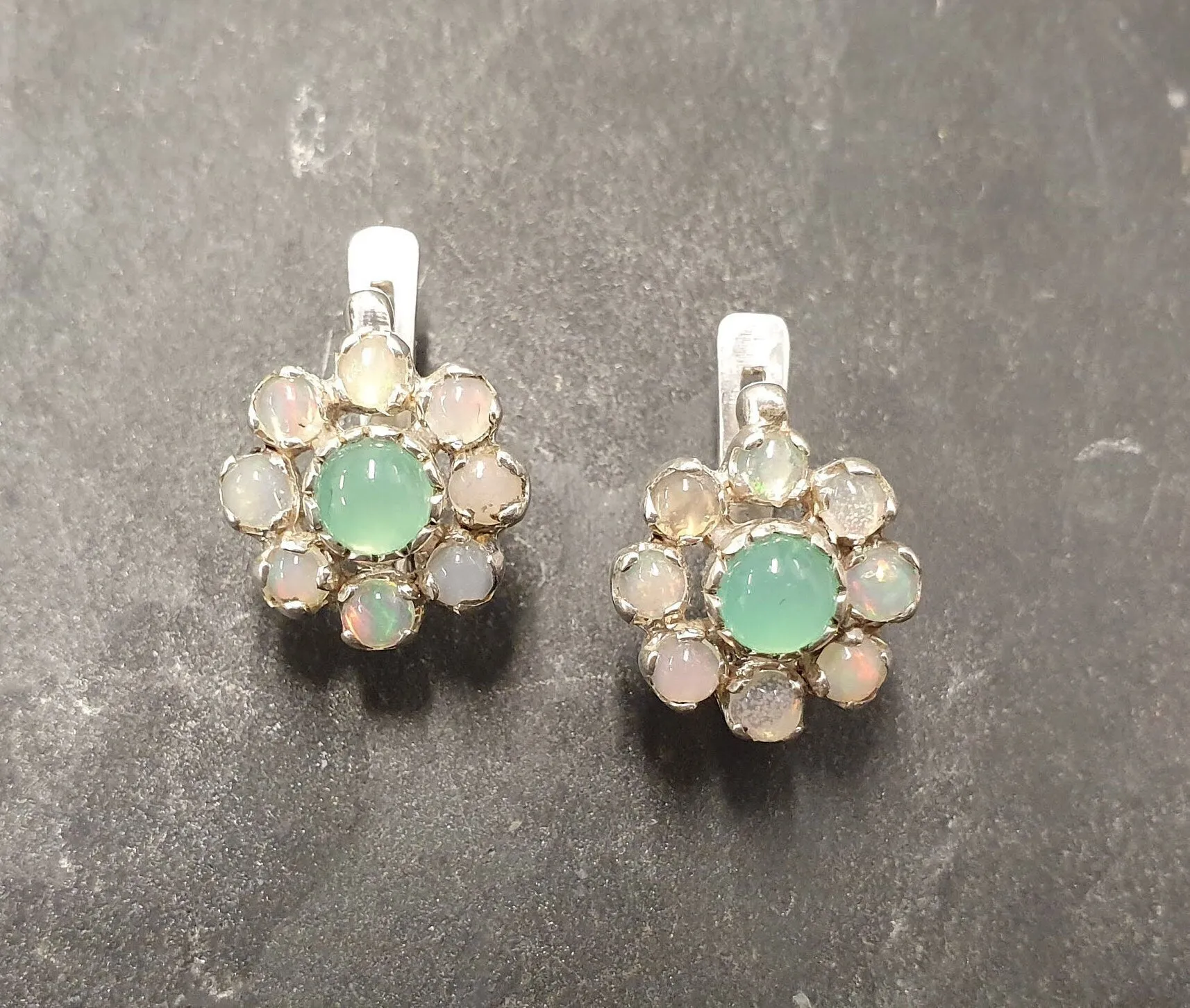 Flower Chrysoprase Earrings - Vintage Opal Earrings - Large Flower Studs