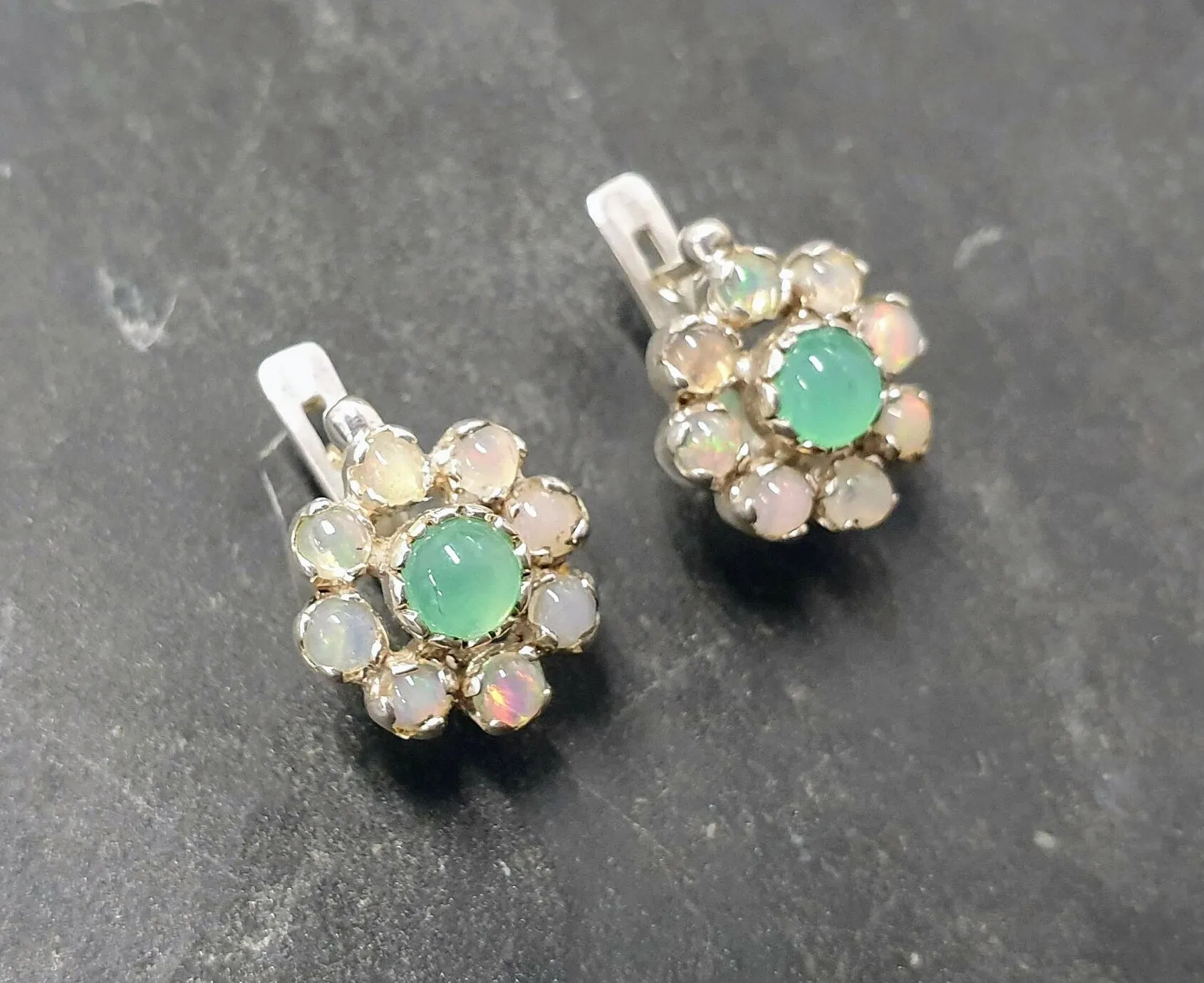 Flower Chrysoprase Earrings - Vintage Opal Earrings - Large Flower Studs