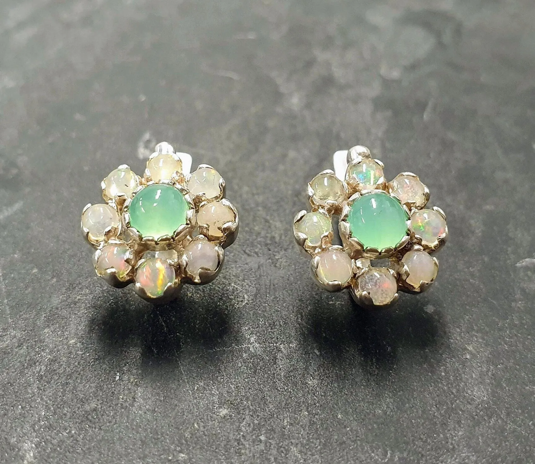 Flower Chrysoprase Earrings - Vintage Opal Earrings - Large Flower Studs