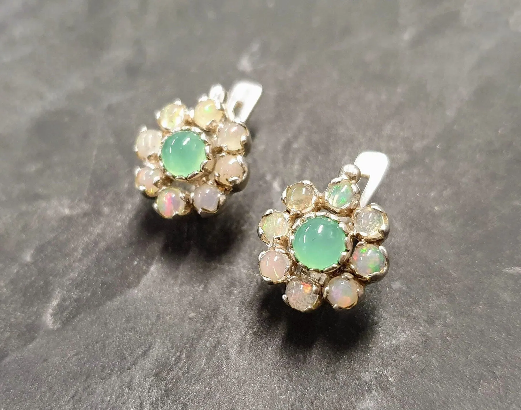 Flower Chrysoprase Earrings - Vintage Opal Earrings - Large Flower Studs