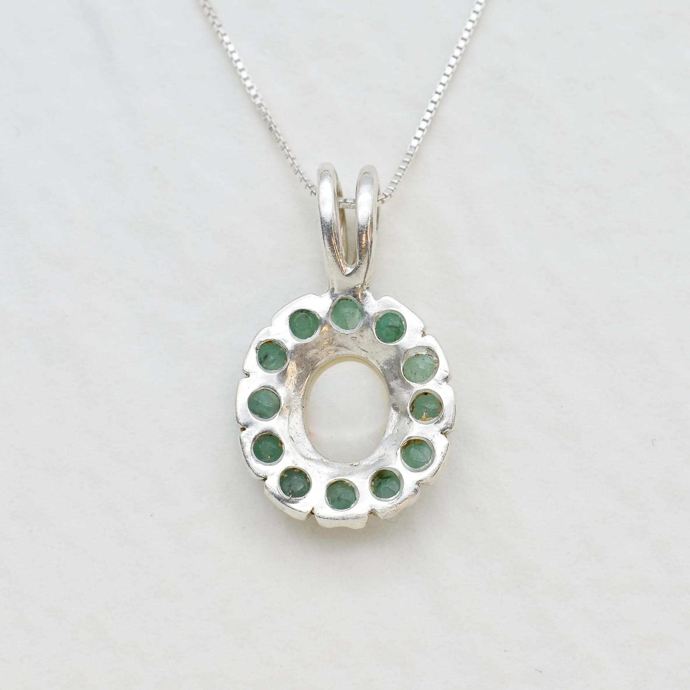 Flower Opal Necklace - Victorian Opal Necklace - Genuine Emerald Pendant