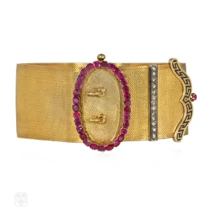 French ruby and diamond antique buckle bracelet