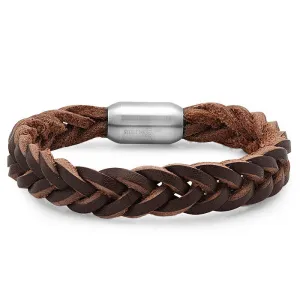 Genuine Braided Leather Bracelet In Brown