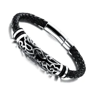 Genuine leather bracelet stainless steel men woven bracelet charm bracelets bangles black bracelet men fashion jewelry