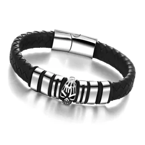 Genuine Leather Skeleton Stainless Steel Bracelets & Bangles Male Jewelry European & American Mens Bracelet