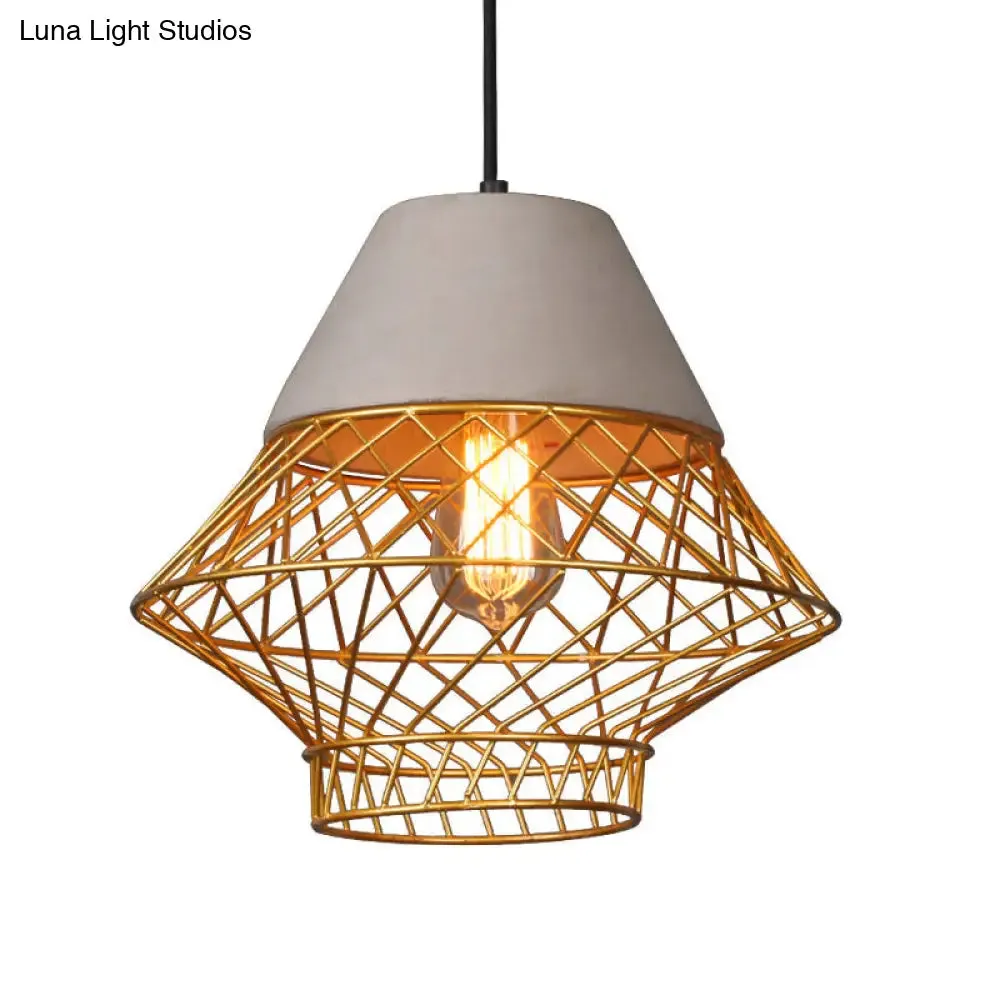 Geometric Pendant Light Fixture with Cage Shade - Vintage Black/Gold - Dining Room Lighting - 11"/13" Width