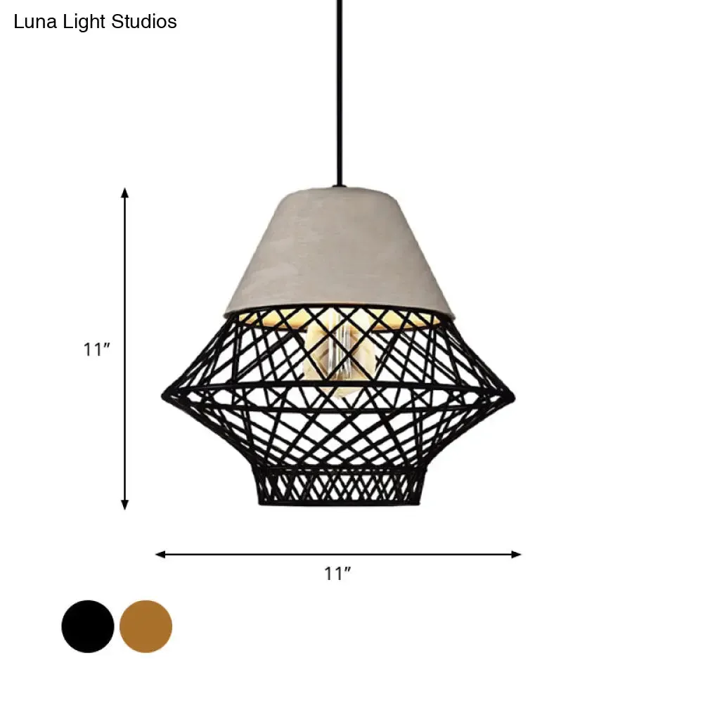 Geometric Pendant Light Fixture with Cage Shade - Vintage Black/Gold - Dining Room Lighting - 11"/13" Width