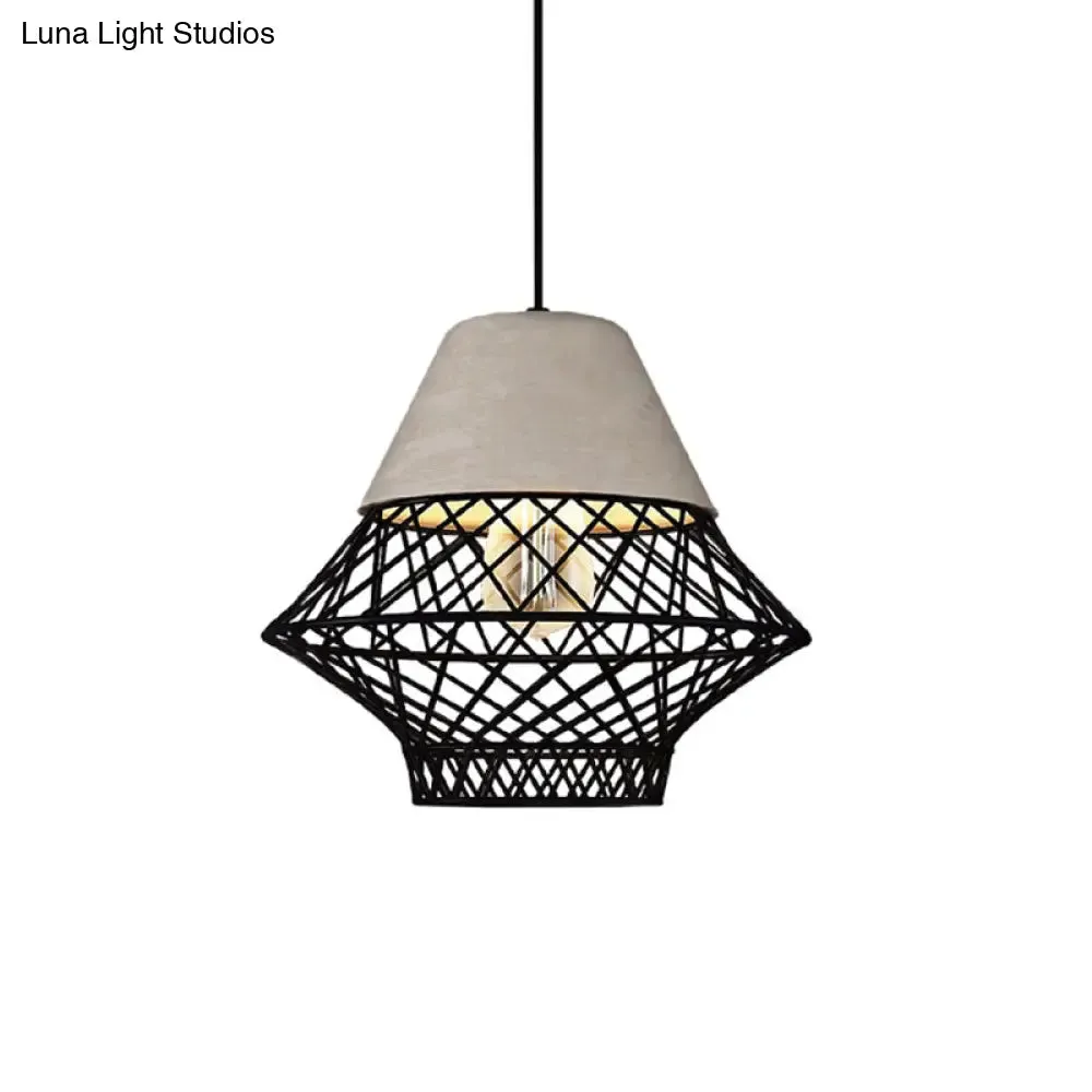 Geometric Pendant Light Fixture with Cage Shade - Vintage Black/Gold - Dining Room Lighting - 11"/13" Width