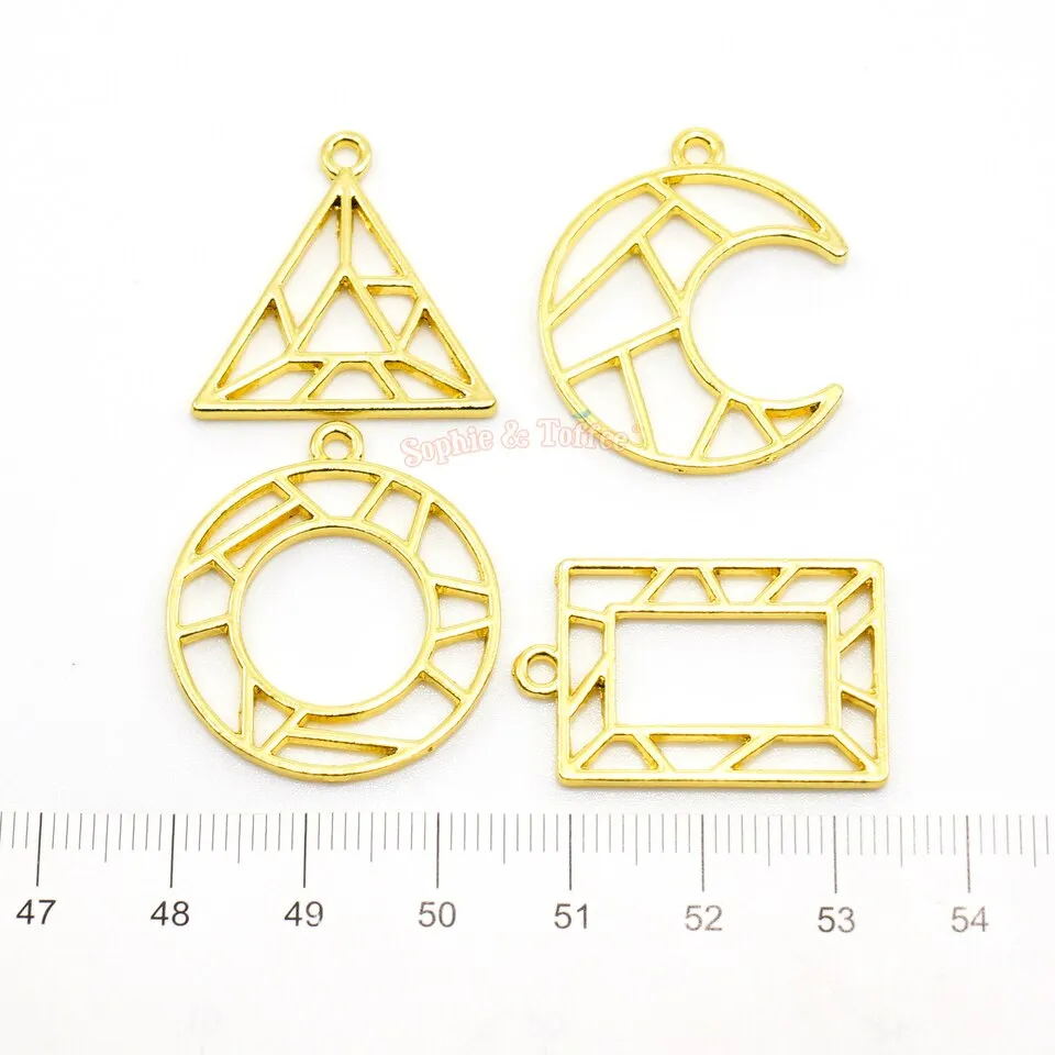 Geometric Shapes Theme Open Bezel Charms (4 pieces)