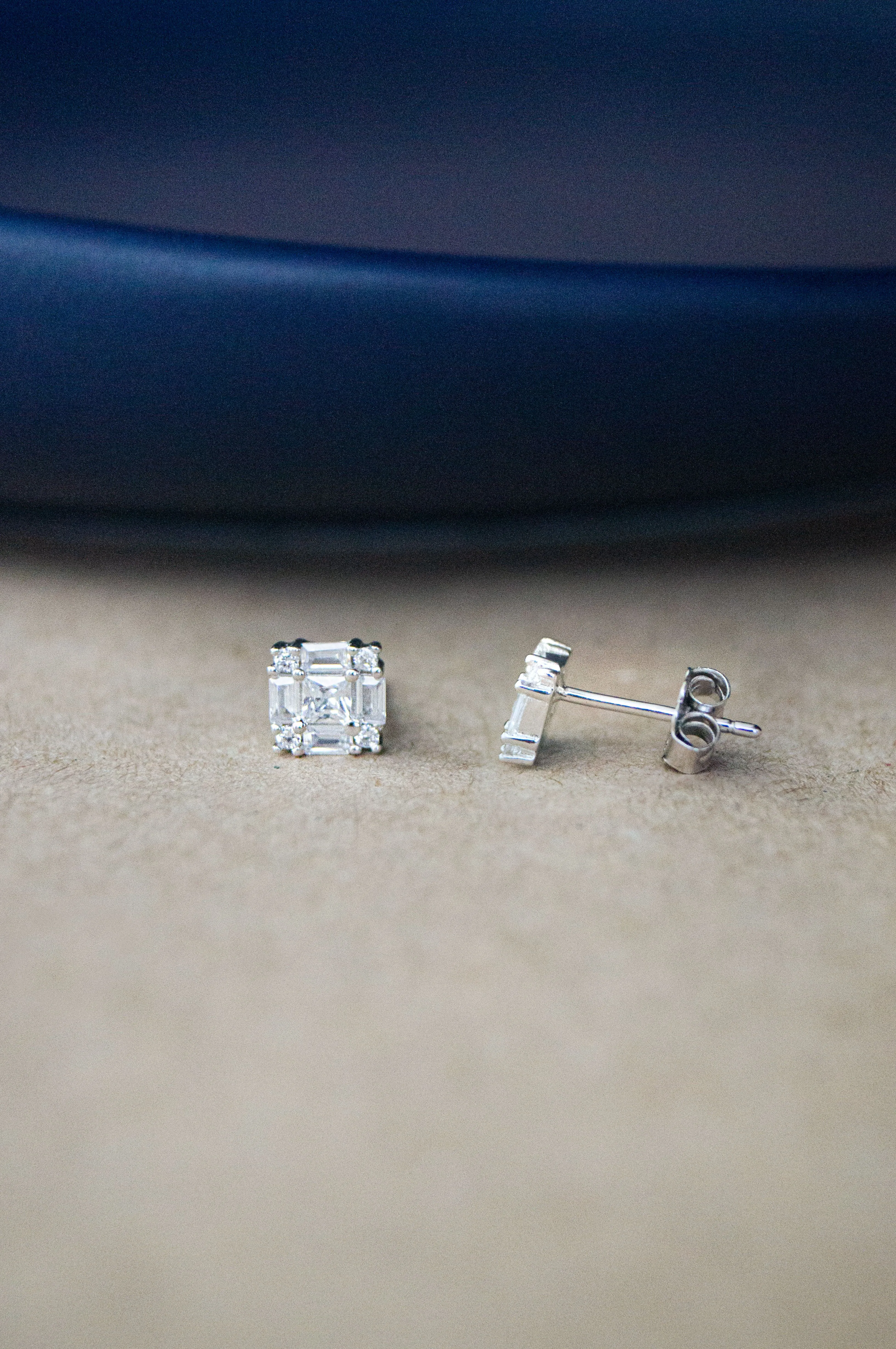 Glinting Square Sterling Silver Stud Earrings