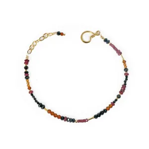 Gold Gemstone Bracelet with Spinel, Hessonite, Ruby