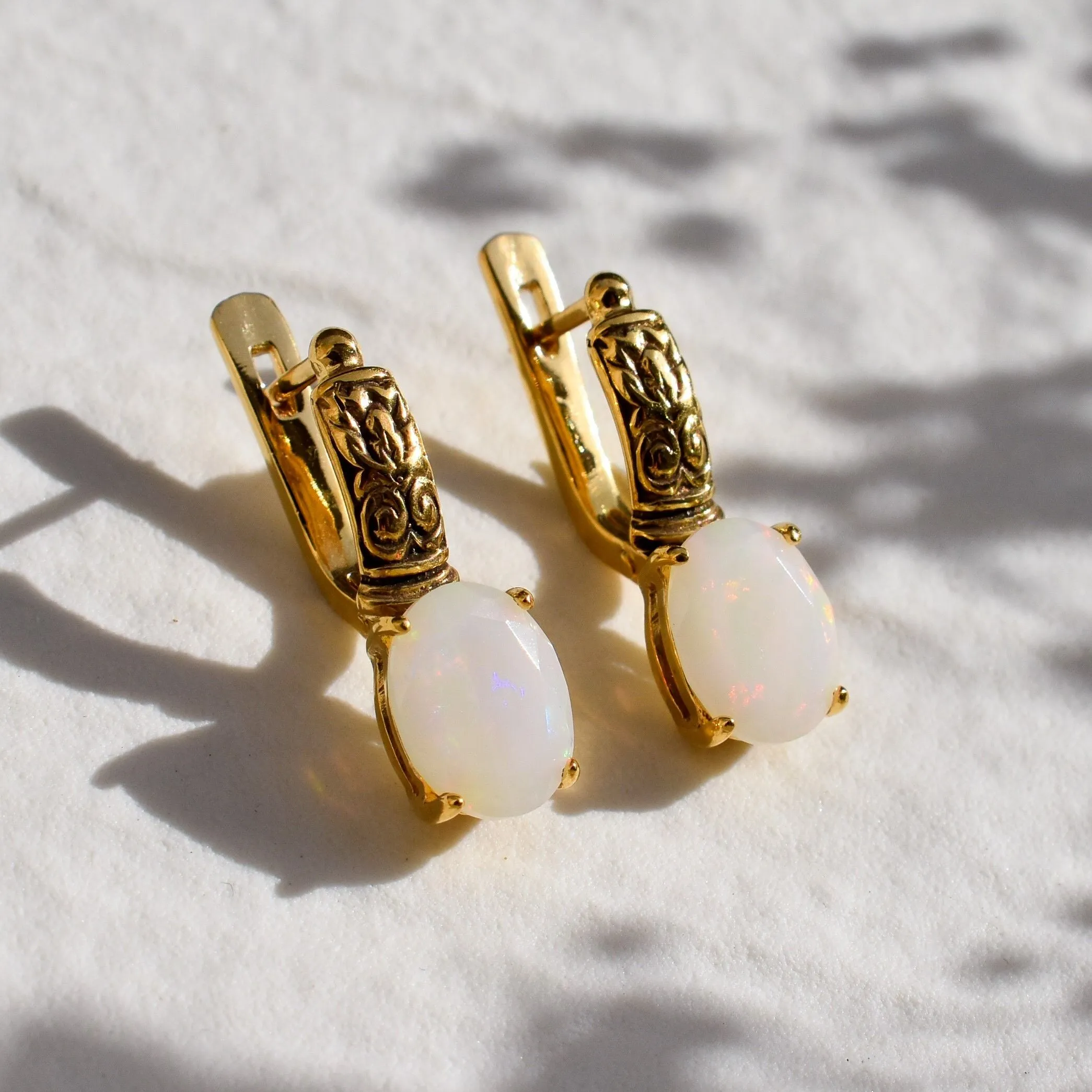 Gold Opal Earrings - Yellow Boho Earrings - Tribal Drop Earrings