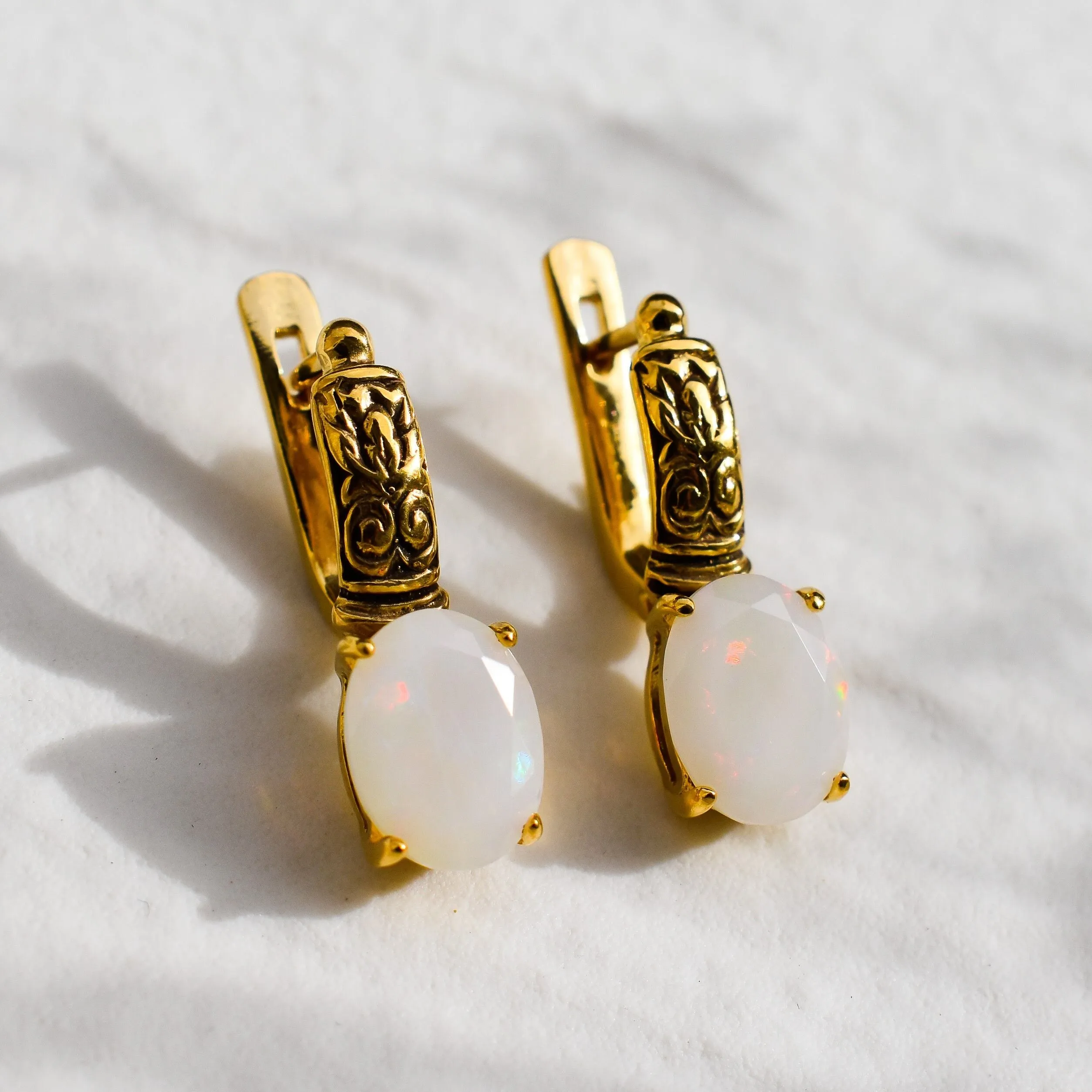 Gold Opal Earrings - Yellow Boho Earrings - Tribal Drop Earrings