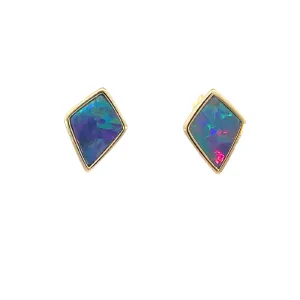 Gold plated silver diamond shape Opal doublet earring studs