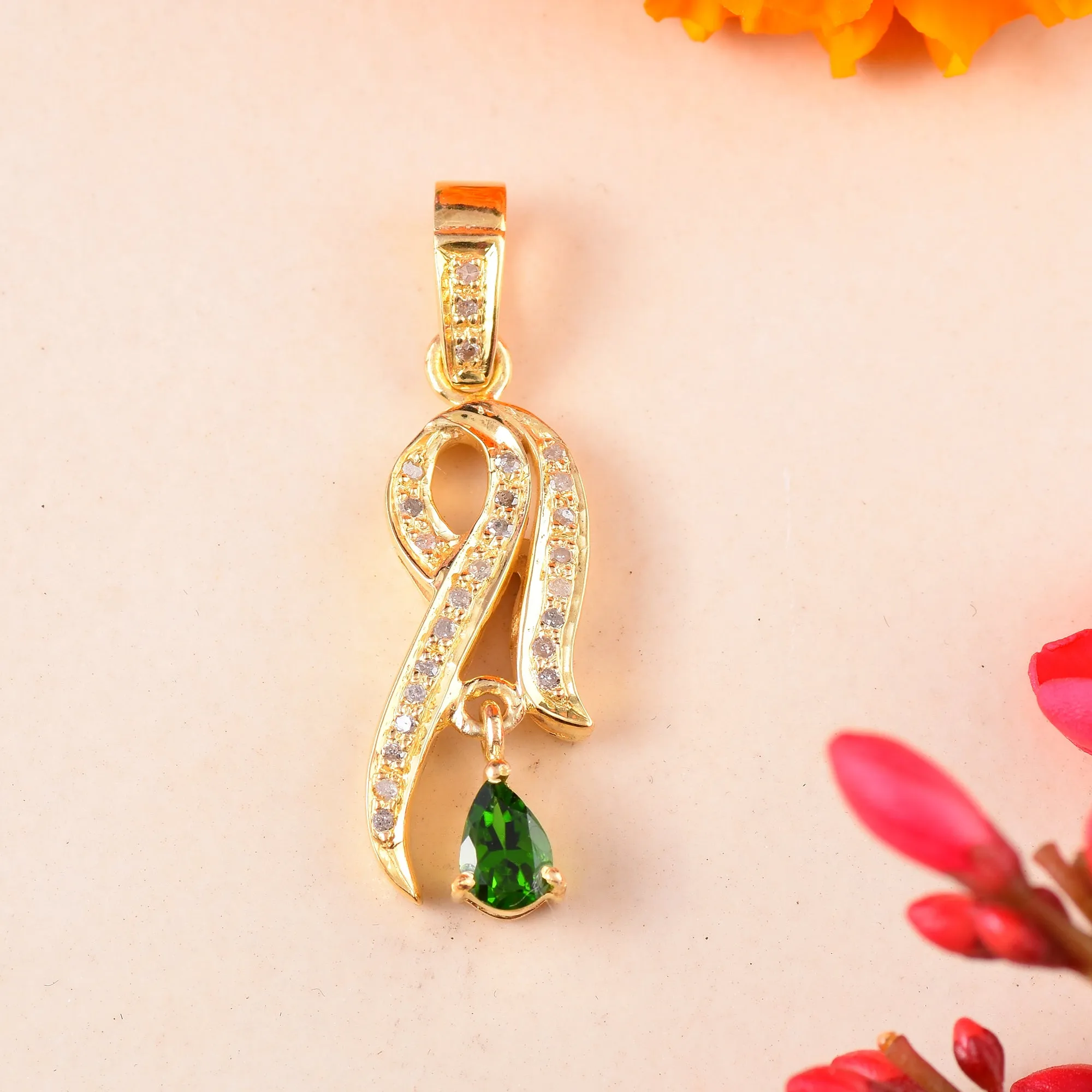 Green Tourmaline Diamond Pendant