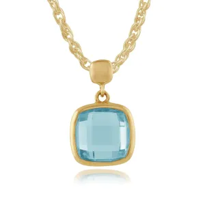 Halskette 9ct Gelbgold 2.50ct Quadrat Blauer Topas Leuchtkraft Anhänger auf 45cm Kette