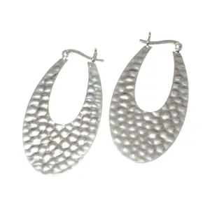 Hand Hammered Flat Oval Sterling Silver Hoop Earrings