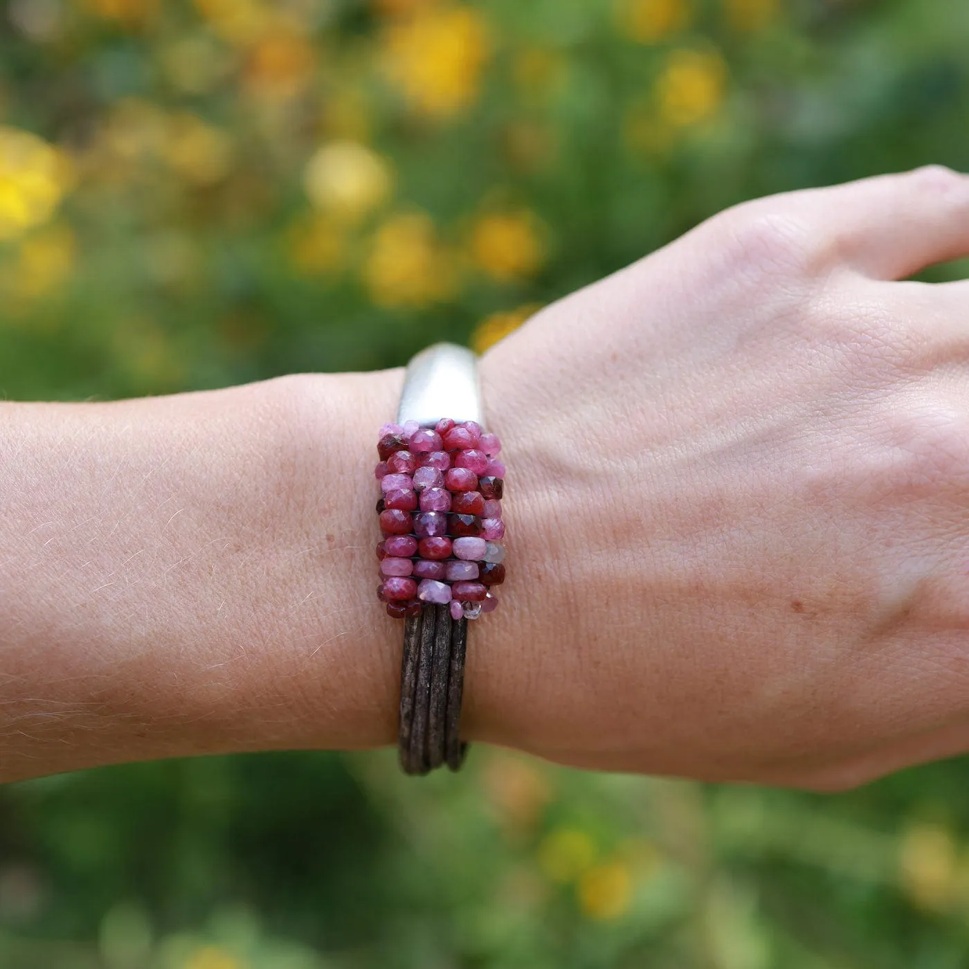 Hand Stitched Hand Cut Rubies Bracelet