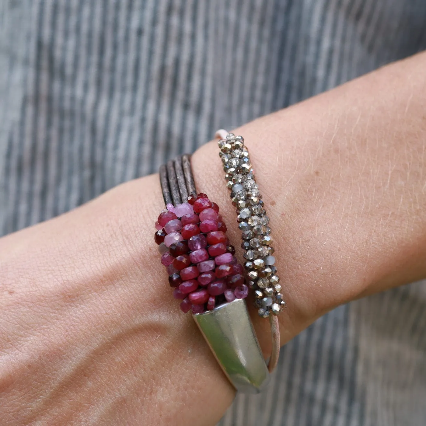 Hand Stitched Hand Cut Rubies Bracelet