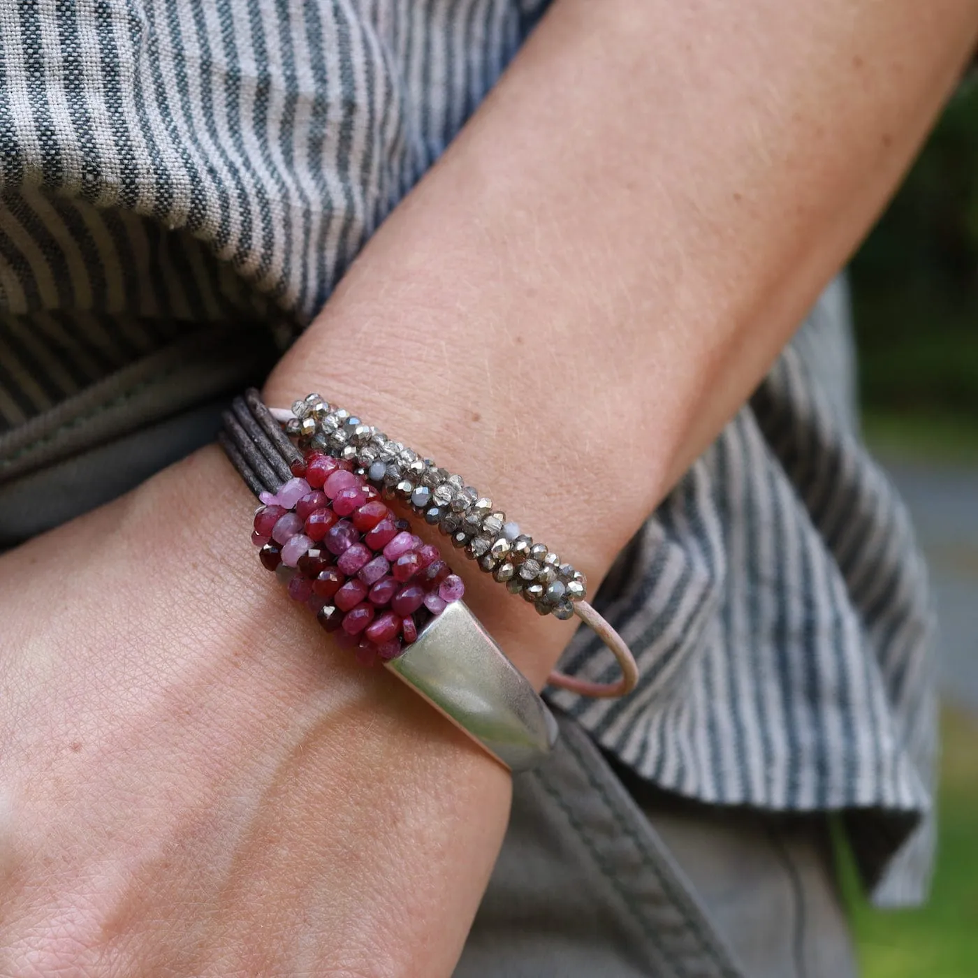 Hand Stitched Hand Cut Rubies Bracelet