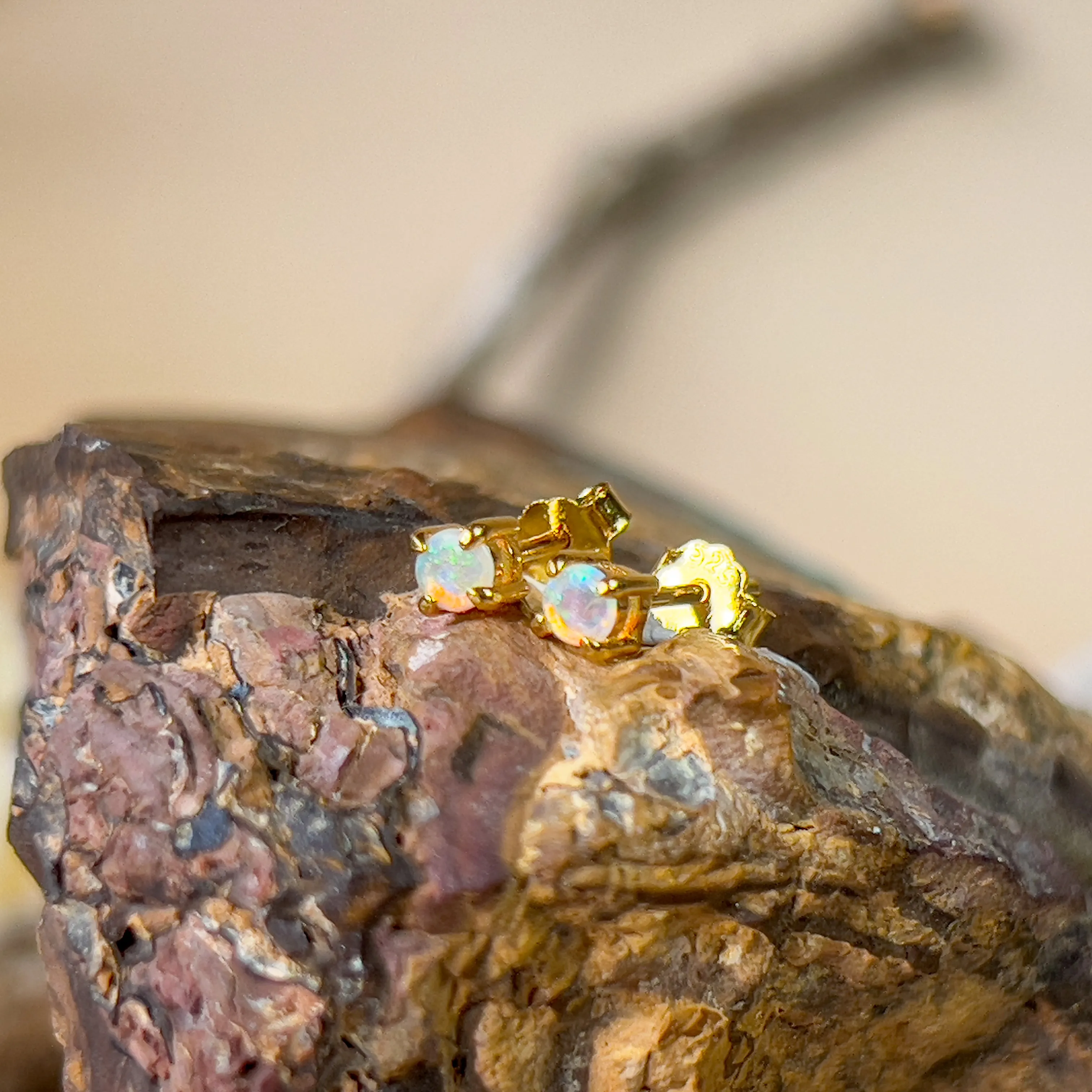 Handmade Opal Stud Earrings - Gold/Silver | Dainty & Minimalist | Cute Gift for Her | Crystal & Fire Opal Jewelry 3mm Opal studs