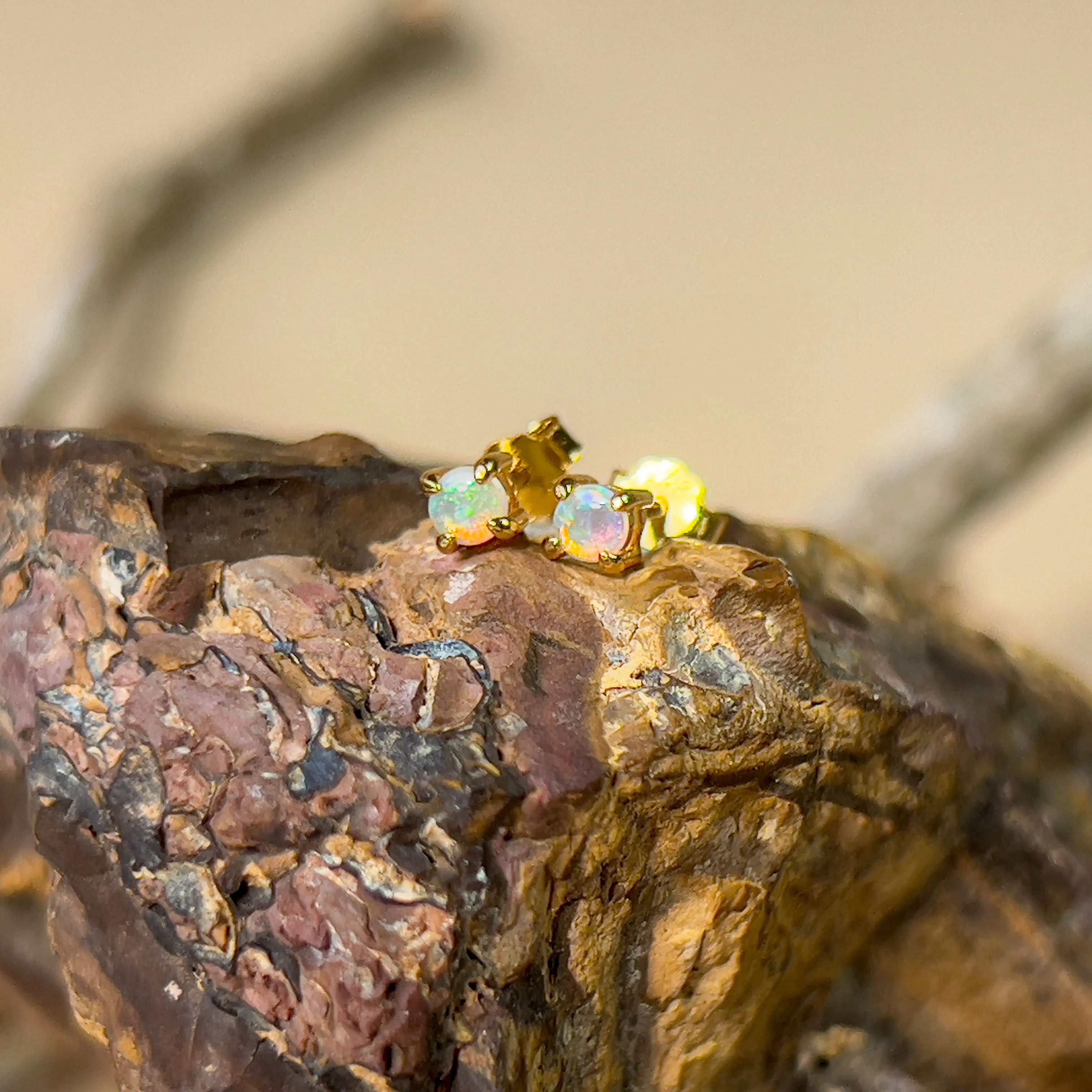 Handmade Opal Stud Earrings - Gold/Silver | Dainty & Minimalist | Cute Gift for Her | Crystal & Fire Opal Jewelry 3mm Opal studs