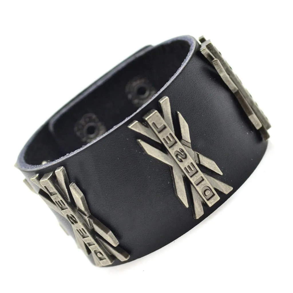 Hot Rock Handmade Braided Black Genuine Leather Bracelets & Bangle Hip-Hop Punk Wide Cuff Bracelets Men Jewelry Accessory