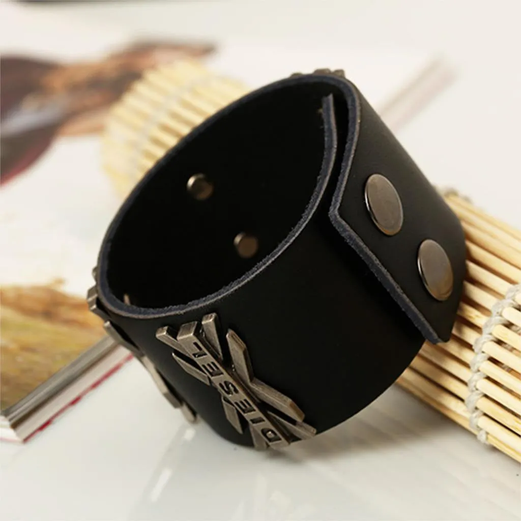 Hot Rock Handmade Braided Black Genuine Leather Bracelets & Bangle Hip-Hop Punk Wide Cuff Bracelets Men Jewelry Accessory