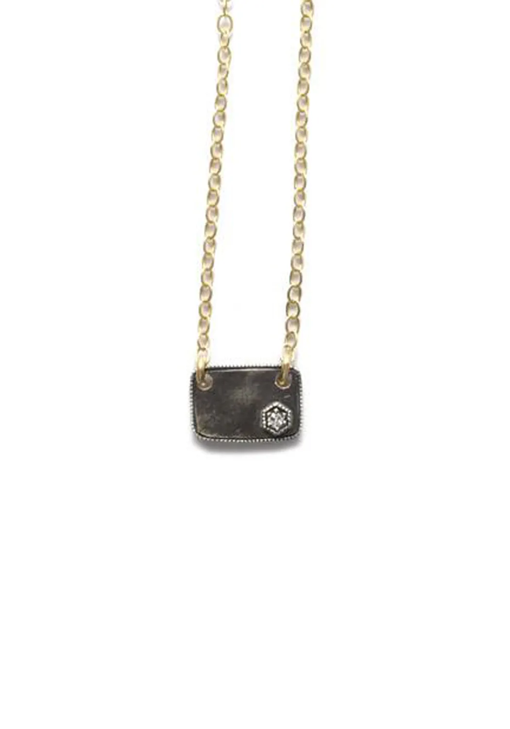 ILA Postcard 14KYG & Blackened Silver Diamond Tag Necklace