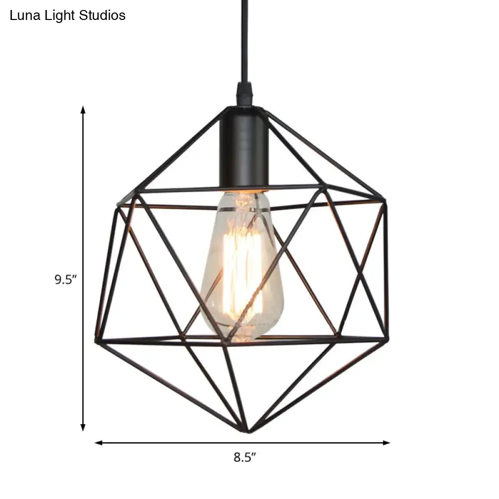 Industrial Black/Gold Geometric Cage Pendant Light - Metal Hanging Lamp for Kitchen Island