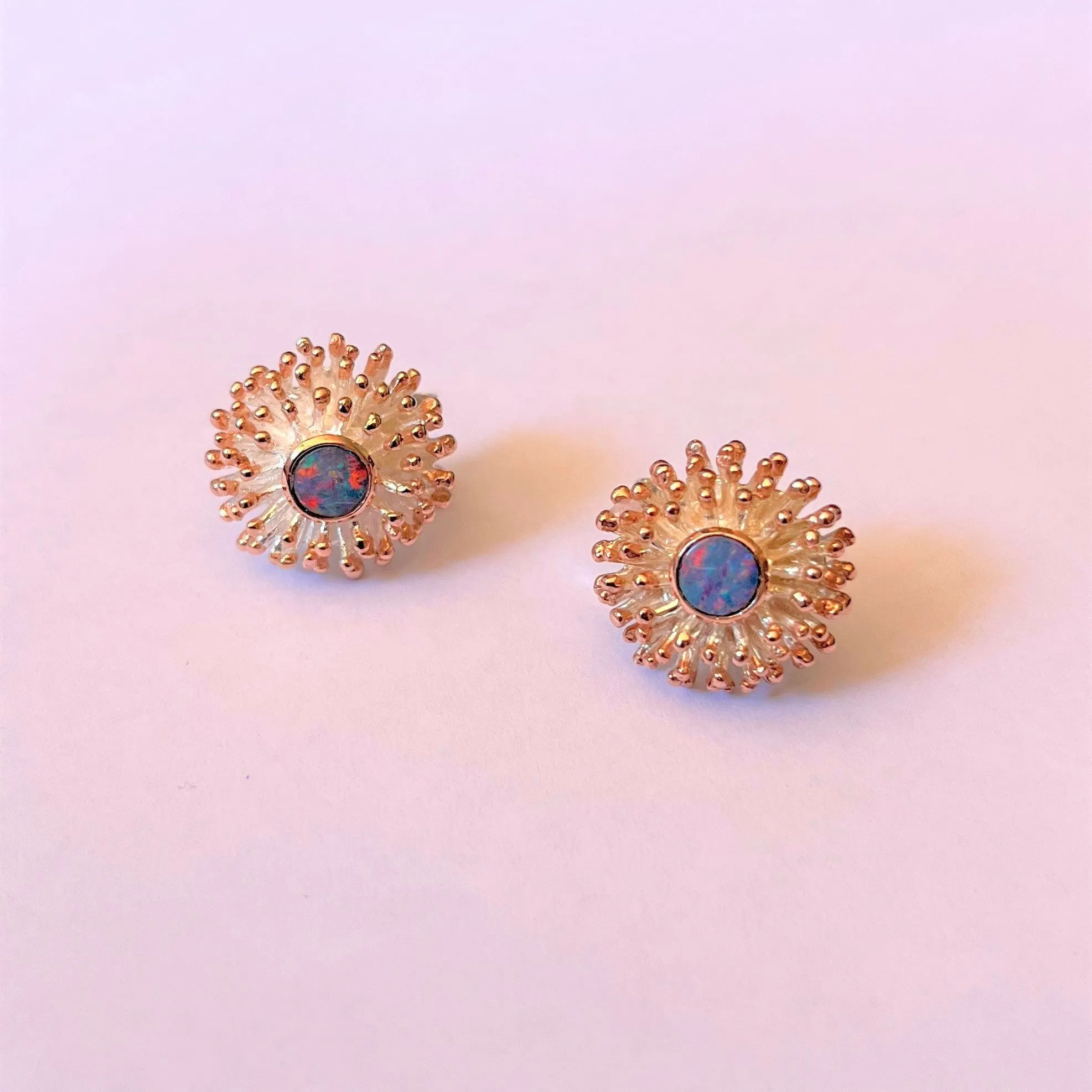 Keiko Uno - 'Anemone' Large Studs with Opal and Rose Gold Accents (kun070)