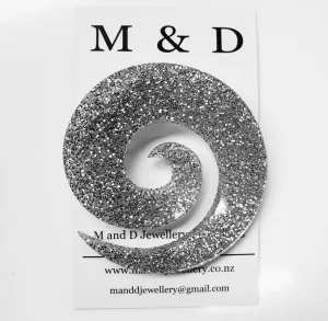 Koru Silver Glitter Brooch