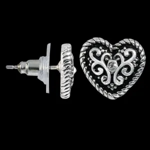 Ladies Silver Bali Heart Earrings with Crystals