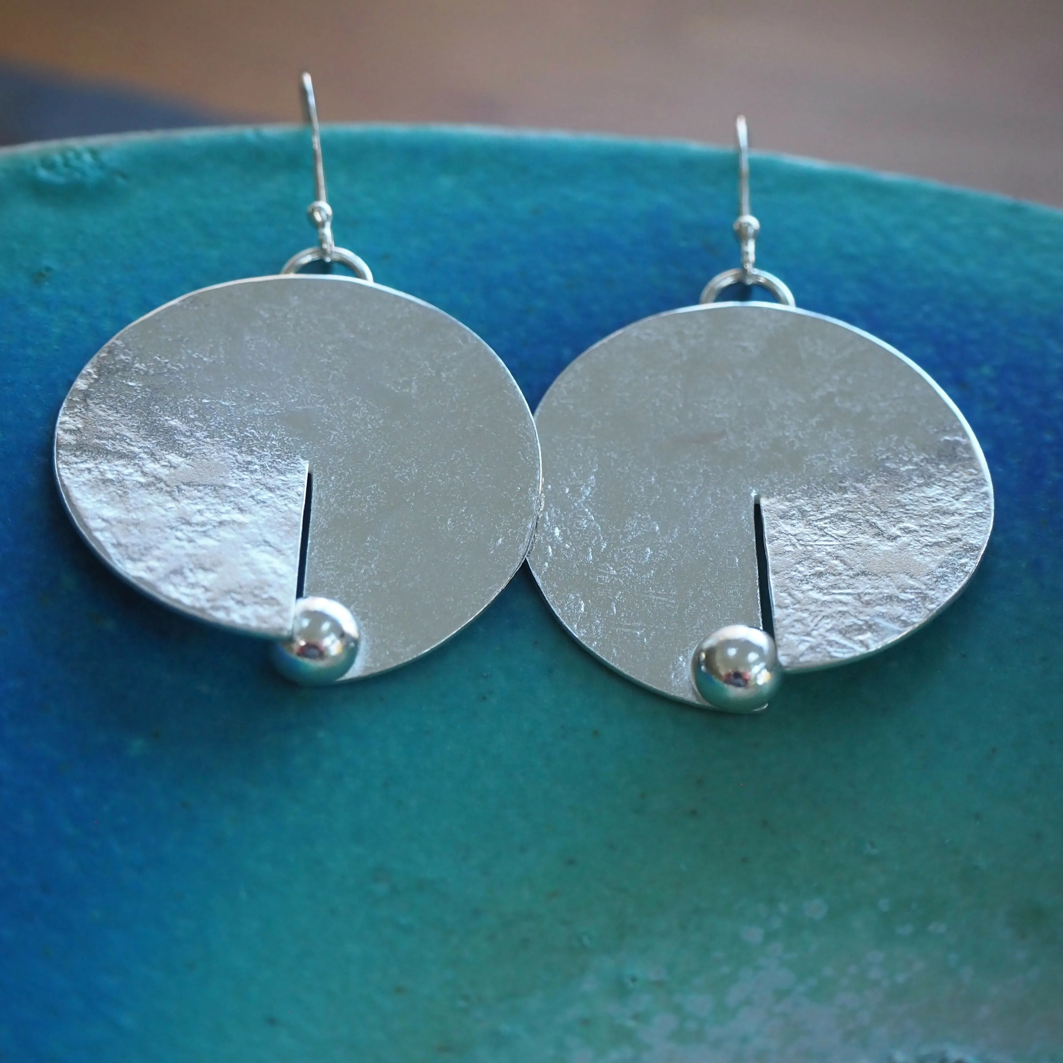 Large Silver Disc Earrings - Hallmarked - Hammer texture