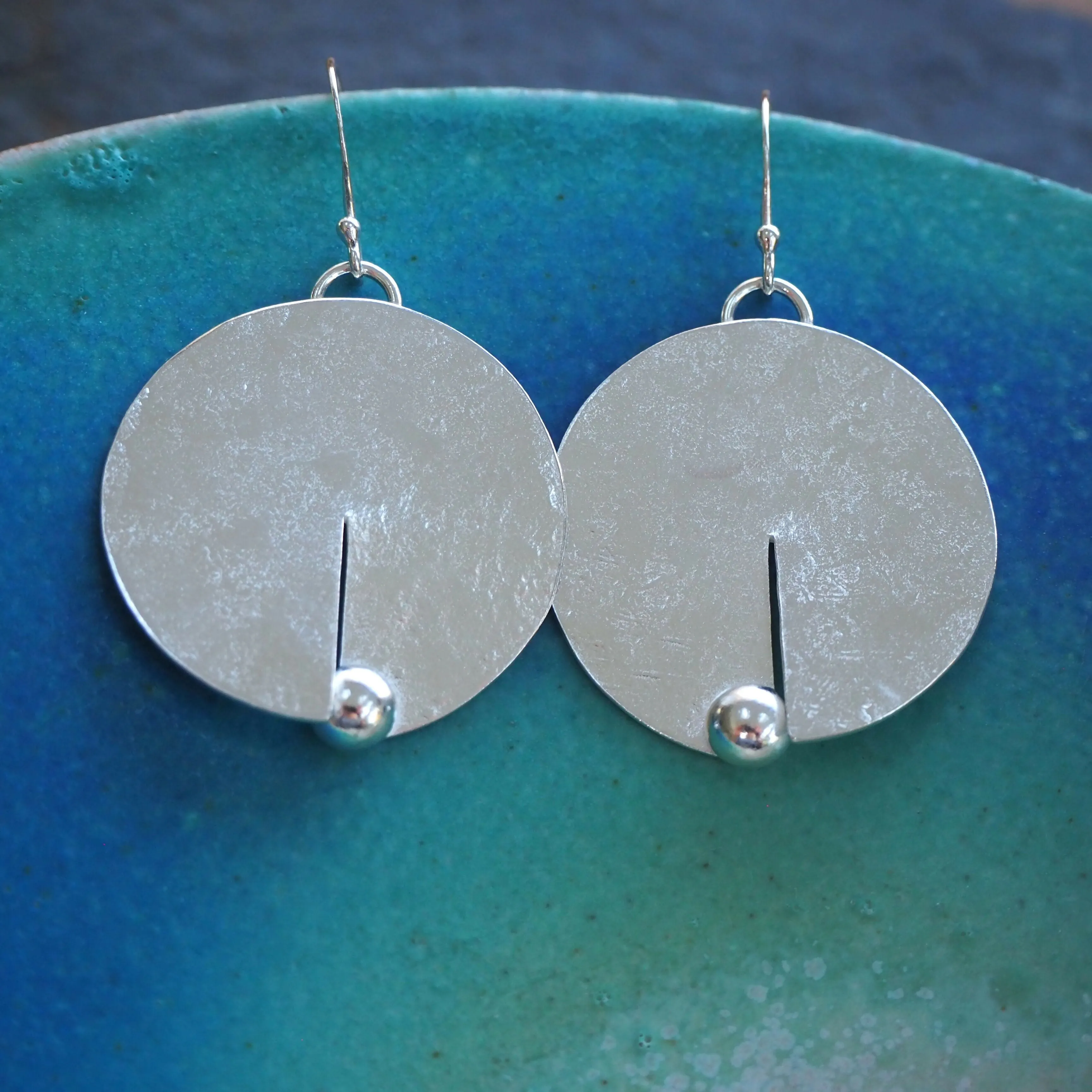 Large Silver Disc Earrings - Hallmarked - Hammer texture