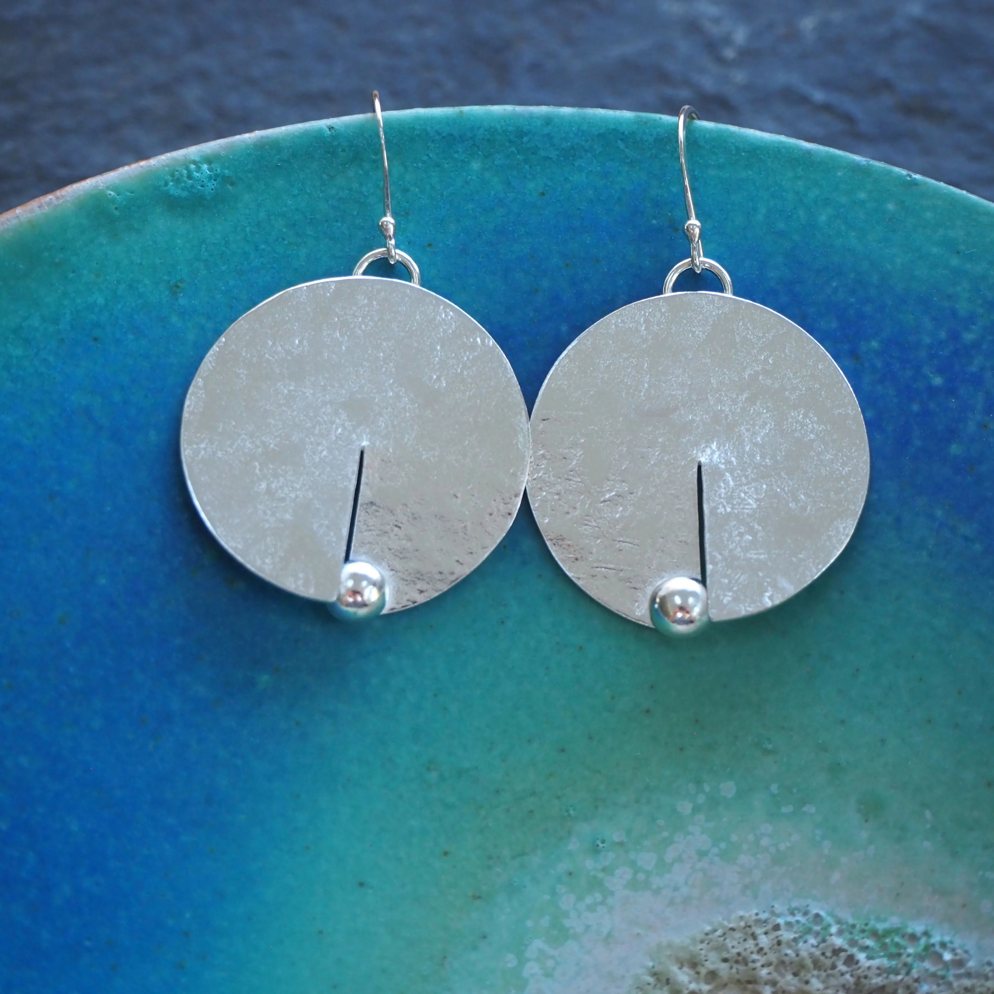 Large Silver Disc Earrings - Hallmarked - Hammer texture