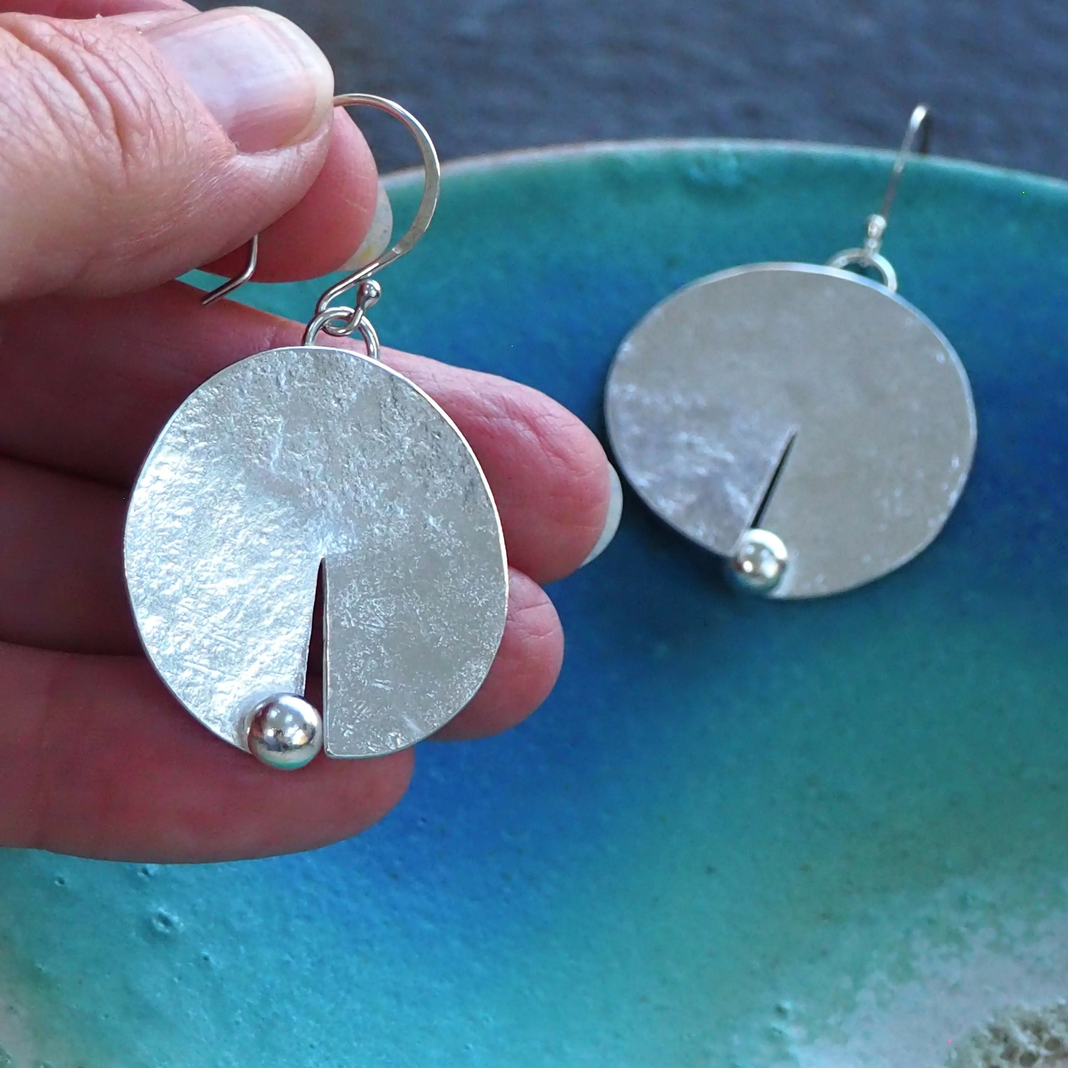 Large Silver Disc Earrings - Hallmarked - Hammer texture